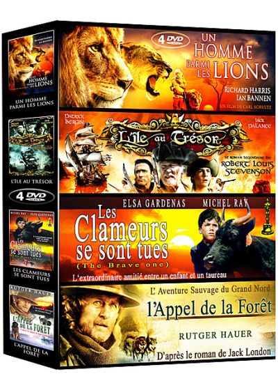 Classiques de la littérature - Coffret 4 films : Un homme parmi les lions + L'île au trésor + Les clameurs se sont tues + L'appel de la forêt (Pack) - DVD