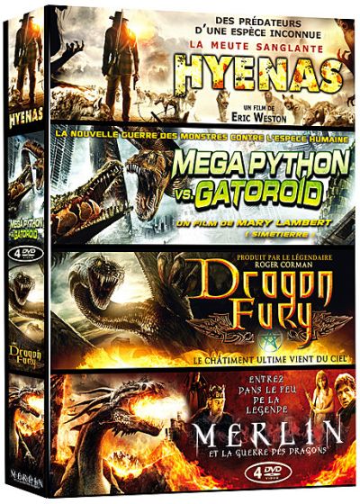 Créatures - Coffret 4 films : Hyenas + Mega Python vs. Gatoroid + Dragon Fury + Merlin et la guerre des Dragons (Pack) - DVD