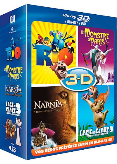 Blu-ray 3D - Coffret 4 films : Rio + Un monstre à Paris + L'âge de glace 3 + Le monde de Narnia - Chapitre 3 (Pack) - Blu-ray 3D