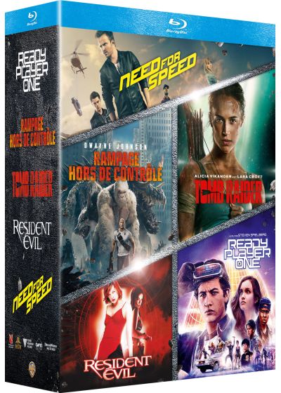 Coffret Films issus de Jeux Vidéo : Rampage - Hors de contrôle + Tomb Raider + Ready Player One + Resident Evil + Need for Speed (Pack) - Blu-ray