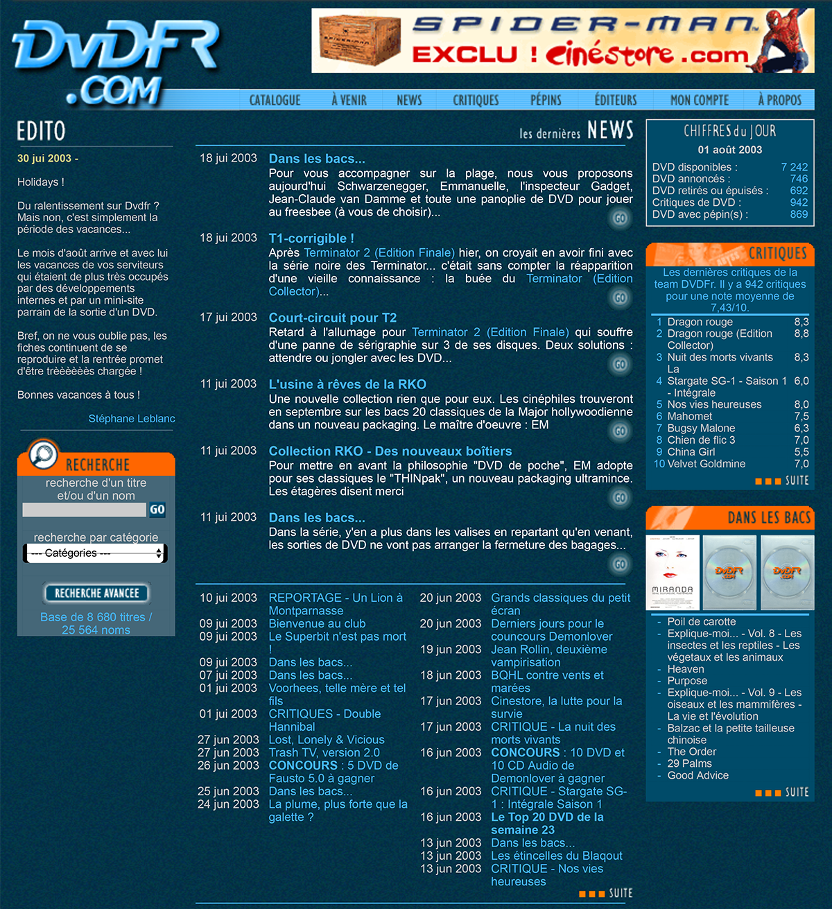 Homepage DVDFR été 2003