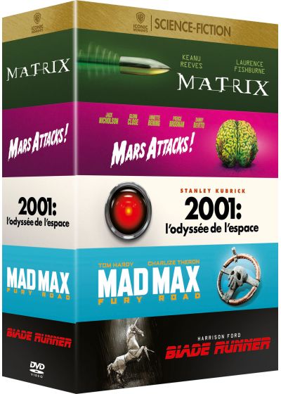 Collection de 5 films science fiction Warner : Blade Runner + Mad Max : Fury Road + 2001 : l'odyssée de l'espace + Mars Attacks! + Matrix (Pack) - DVD