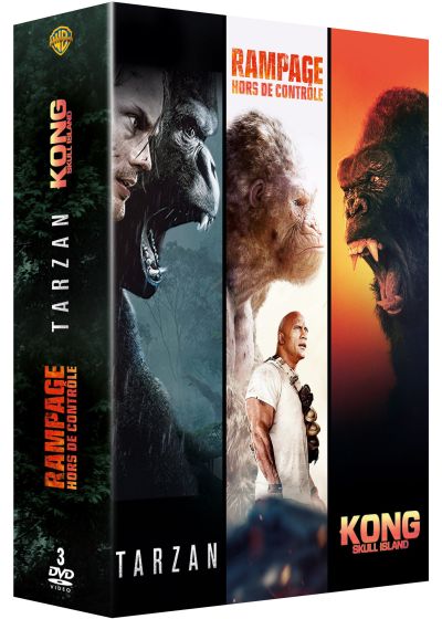 Coffret Action Grands singes - Collection de 3 films - Rampage - Hors de contrôle + Tarzan + Kong (Pack) - DVD