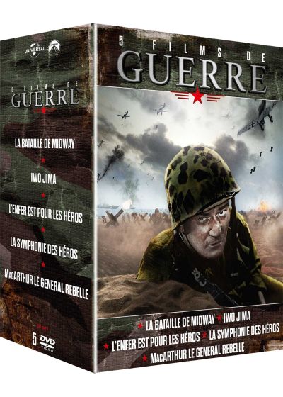 5 fims de guerre : La Bataille de Midway + Iwo Jima + L'Enfer est pour les héros + La Symphhonie des héros + MacArthur, le général rebelle (Pack) - DVD